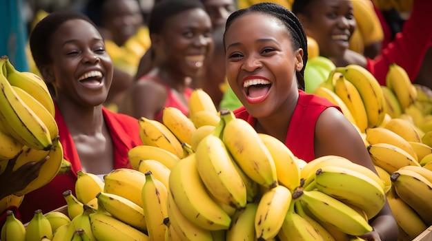 Bananen auf einem lebhaften karibischen Karneval farbenfroh und lebendig