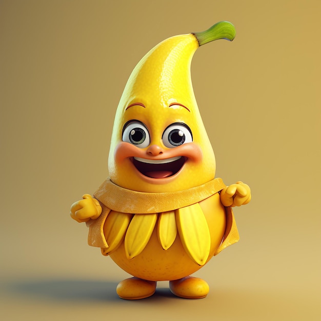 Bananen-Cartoon für Kinder, Bananen-3D-Charakter, Banane, lustiger Charakter, Bananen-Vektor-Illustrator