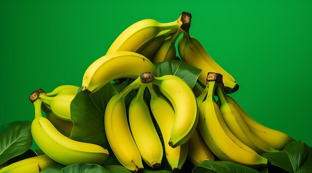 Bananen, die auf einem grünen Hintergrund angeordnet sind Generative KI