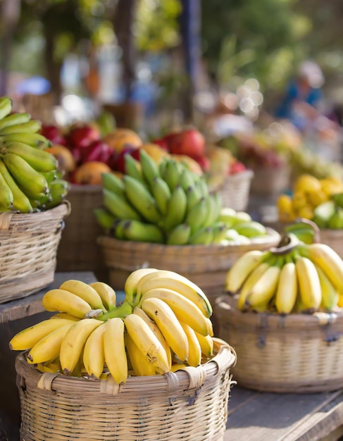 Bananen in Körben auf einem örtlichen Markt