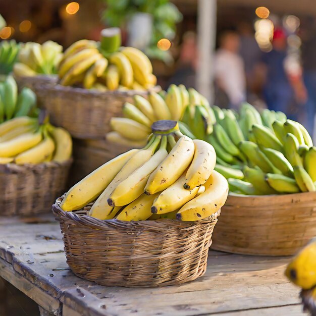 Bananen in Körben auf einem örtlichen Markt