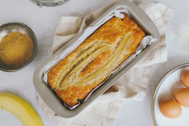 Bananenbrotkuchen und Zutaten