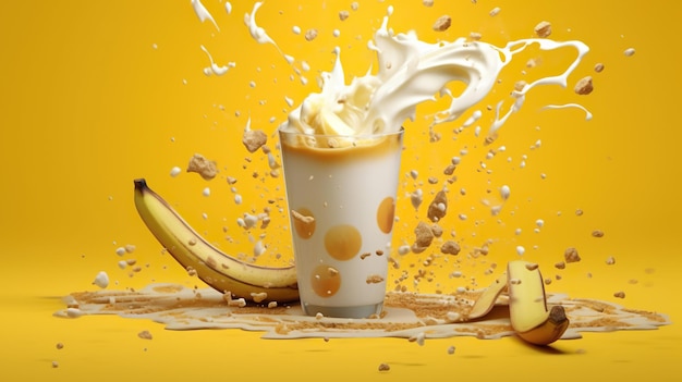 Bananenmilchgebäck Bananen Milchspritz Joghurt Spritz Bananen gelbe Bananen Hintergrund Bananen auf whi