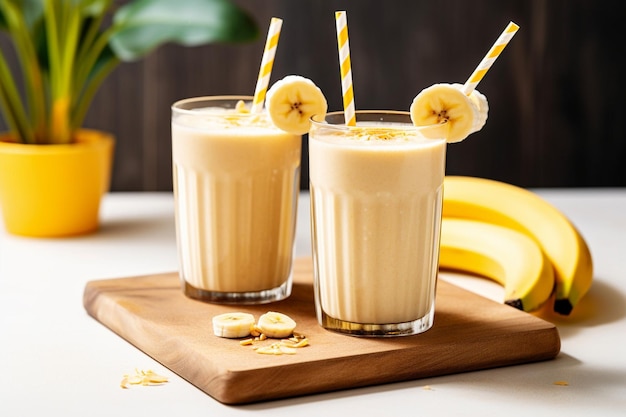 Bananensmoothie in einem Glas mit Strohhalm