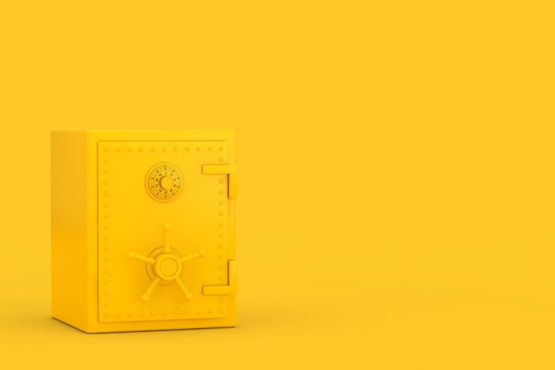 Banco amarillo seguro sobre un fondo amarillo 3D Rendering