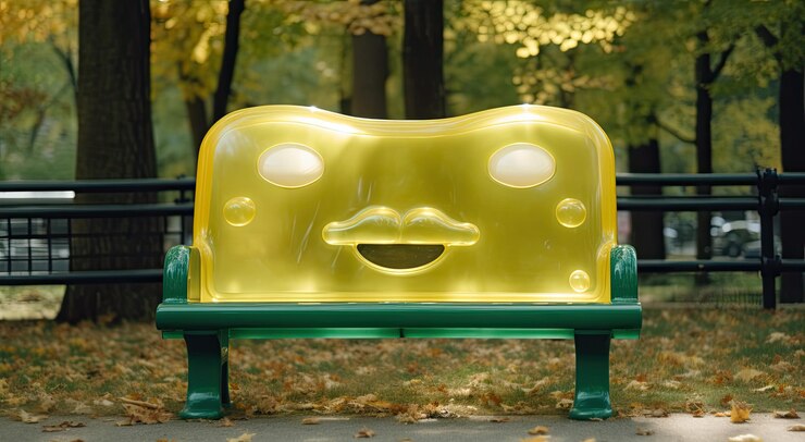 un banco amarillo y verde con bigote y bigote