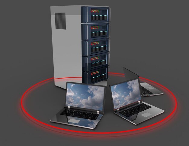 Banco de dados abstrato da rede de computadores. Ilustração 3D