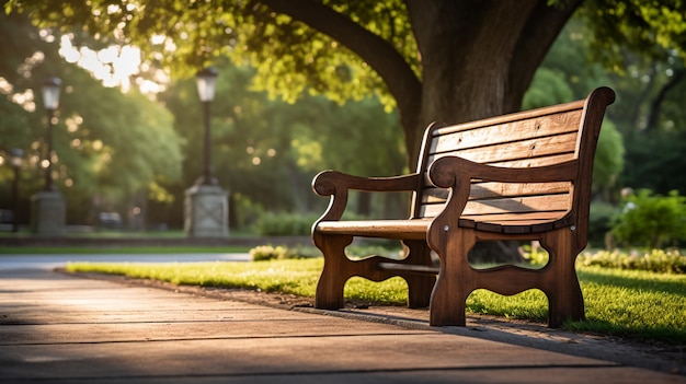 Foto banco de madeira em um parque ai generative