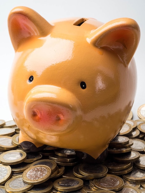 Banco de porcos e moedas economizando dinheiro para o futuro conceito de investimento