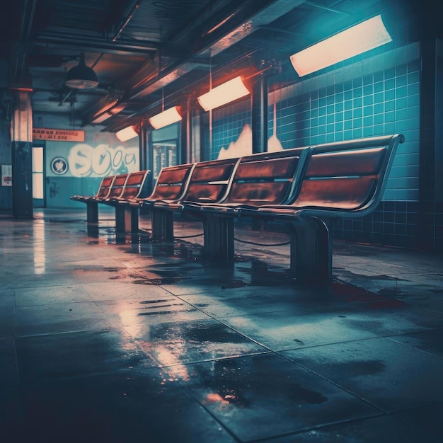 banco en una estación de metro estilo vintage tonificado retro