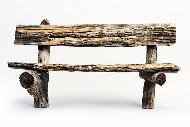 un banco de madera con un fondo blanco