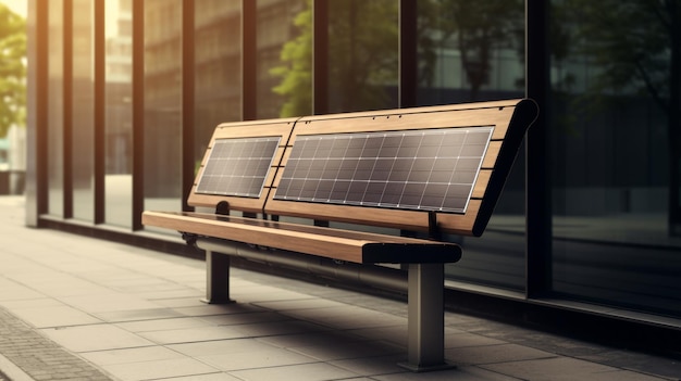Banco de madera con panel solar
