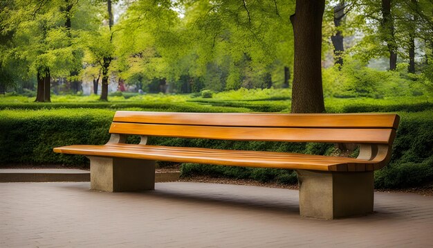 Foto un banco de madera está en un parque con un árbol en el fondo