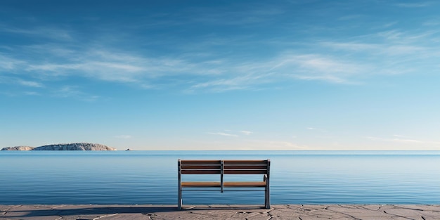 Foto un banco de madera solitario con vistas a las aguas tranquilas esperando compañía