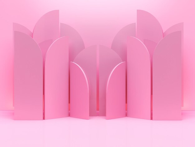 Banco mínimo moderno rosa pastel Exibição para publicidade Copiar espaço Banner para renderização 3D de texto