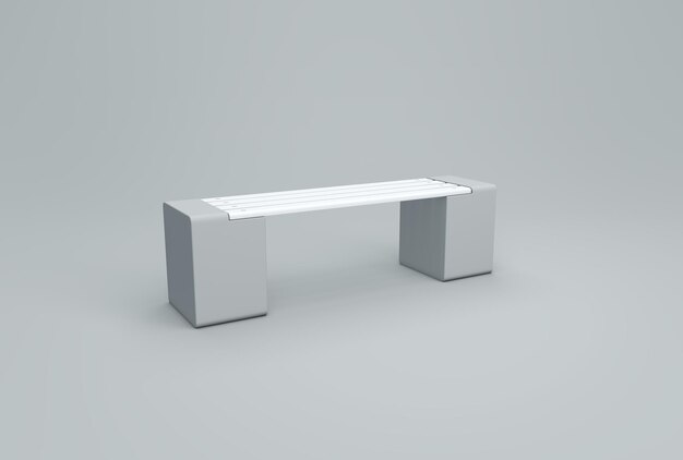 Banco de parque blanco en un fondo de estudio gris Concepto mínimo Renderización monocromática en 3D