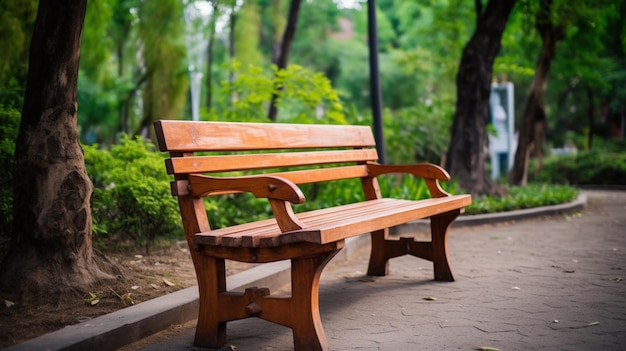 Un banco en un parque con un río al fondo