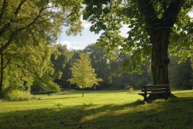 Banco de parque a la sombra de un árbol