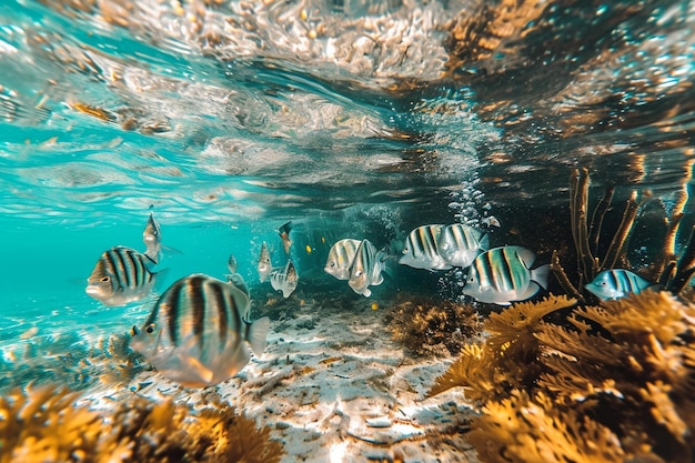 Banco de peces bajo el agua