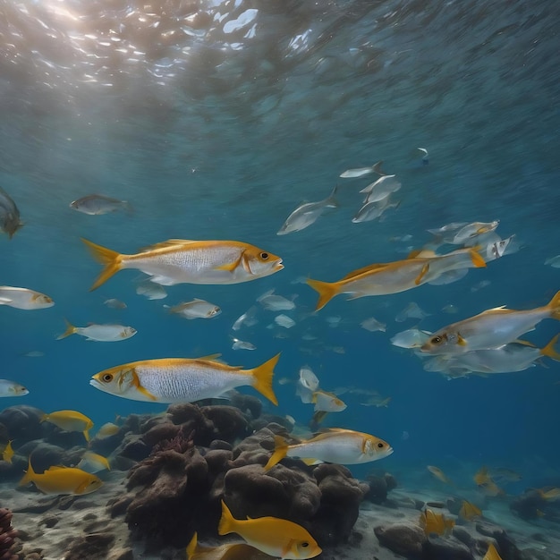 Un banco de peces bajo el agua