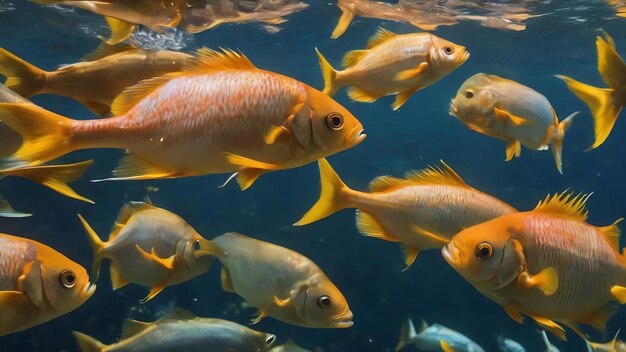 Foto un banco de peces bajo el agua