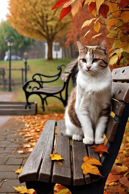 Foto el banco de ternura del gato de otoño