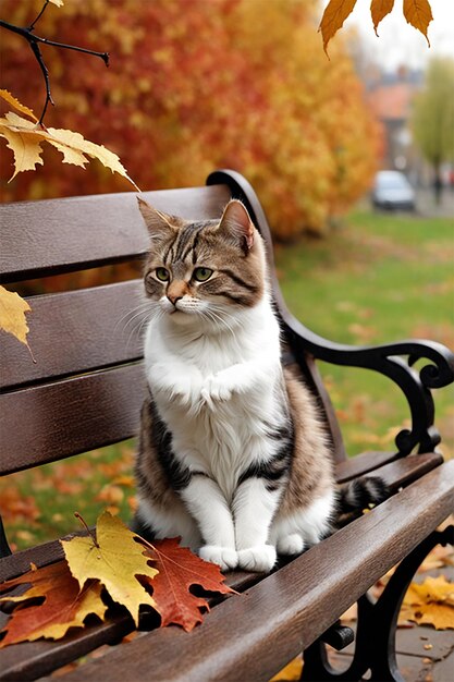 el banco de ternura del gato de otoño