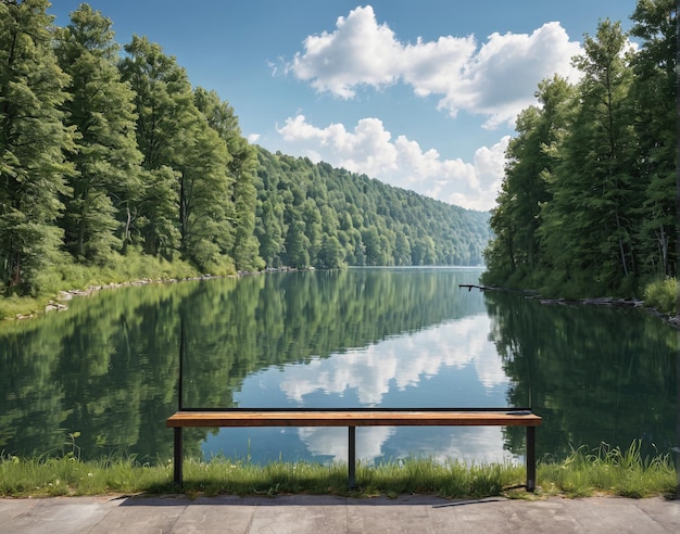 Foto un banco con vistas al lago