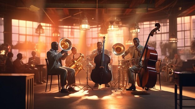 Foto la banda de jazz tocando en el escenario