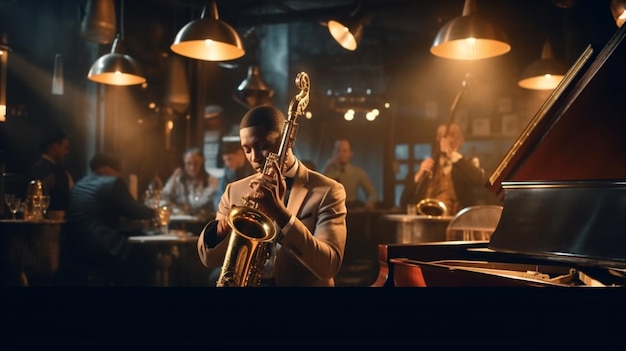 La banda de jazz tocando en el escenario