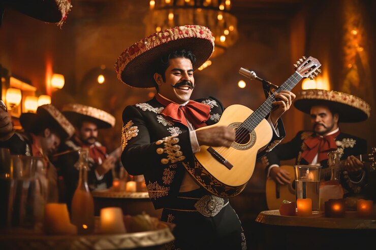 Foto banda de mariachi actuando en un restaurante