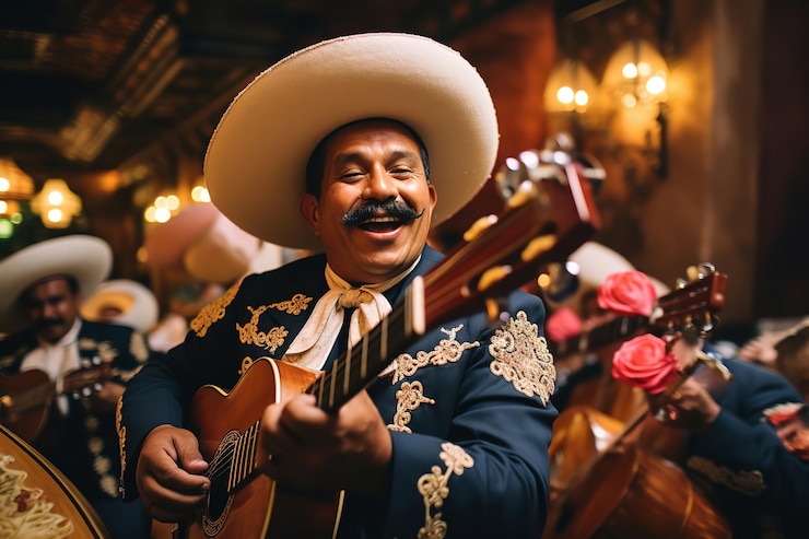 Foto banda de mariachi actuando en un restaurante