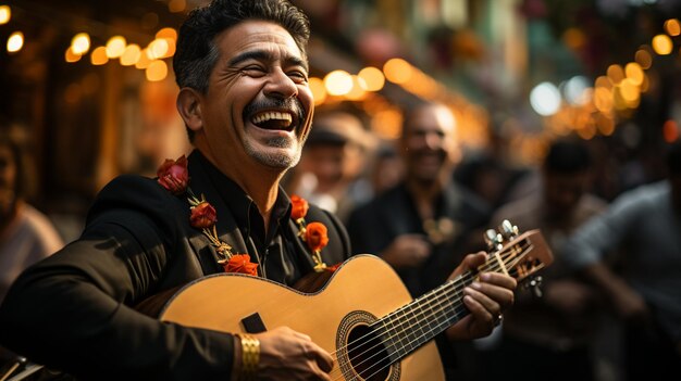 Una banda de mariachis actuando en el fondo de Cinco De