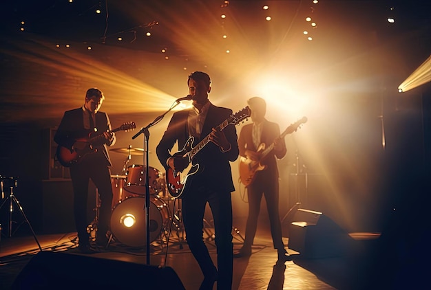 Foto banda na cena musical no estilo de iluminação atmosférica e temperamental