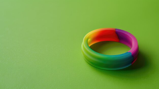 Banda de pulsera de color arco iris sobre un fondo verde