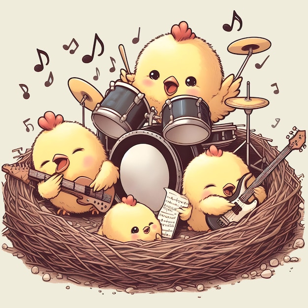 Banda Rockstar Baby Chicken em seu ninho