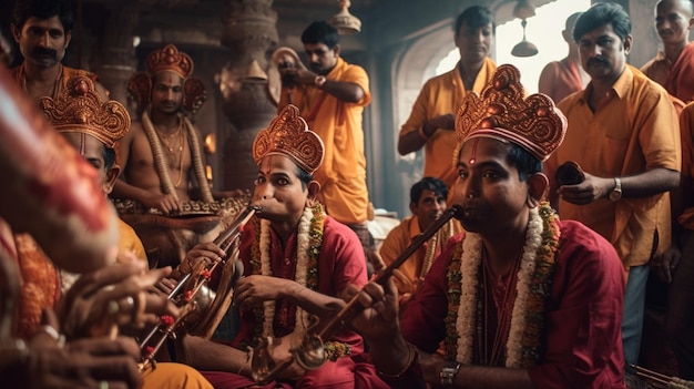 Una banda tocando música en un templo.