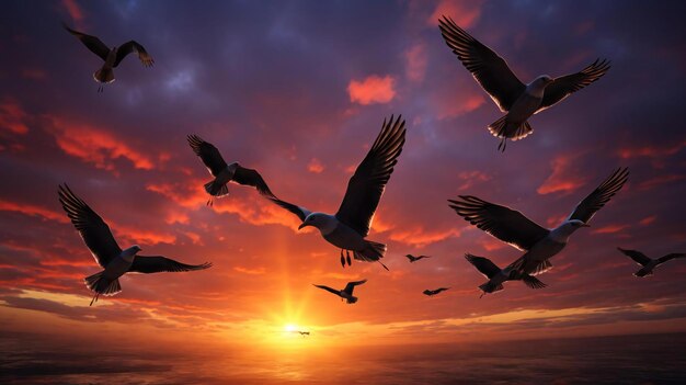 Foto una bandada de pájaros volando en el cielo