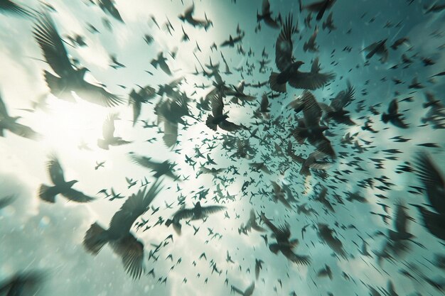 Foto una bandada de pájaros volando en formación