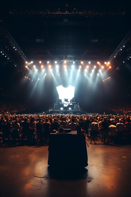 Foto bandeau top en un concierto de música con luces de escenario guitarra pick clean blank white photoshoot tee