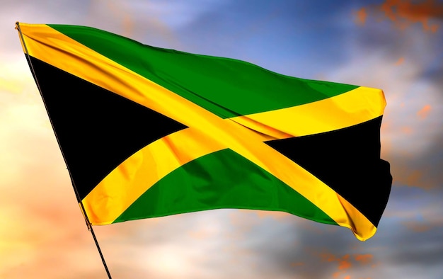 bandeira 3D de Jamaica agitando e fundo de nuvem Imagem