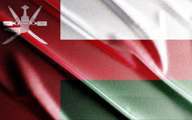 Bandeira 3d de Omã, bela bandeira do país no mundo, plano de fundo, banner, postr, resumo.