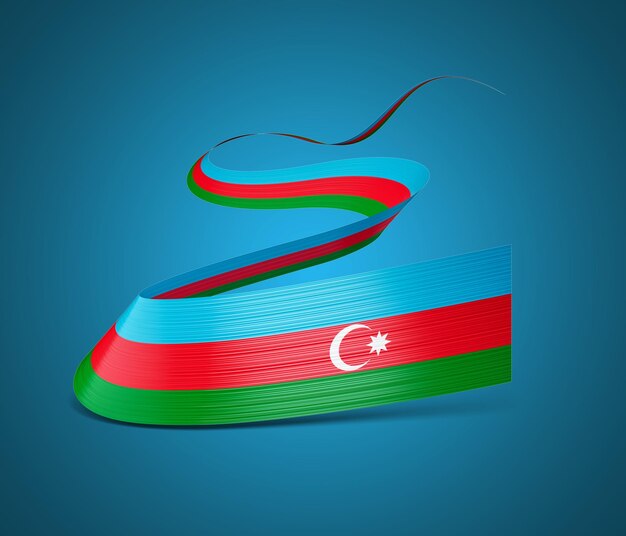 Foto bandeira 3d do azerbaijão 3d acenando a bandeira da fita do azerbaijão isolada no fundo azul ilustração 3d