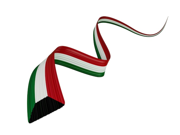 Bandeira 3d do país do kuwait ondulada brilhante 3d fita da bandeira isolada no fundo branco ilustração 3d