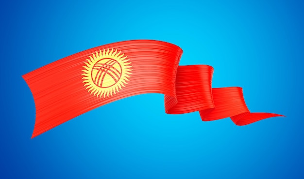 Bandeira 3D do Quirguistão 3D Bandeira brilhante isolada em fundo azul Ilustração 3D