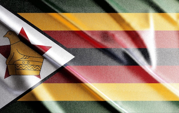 Bandeira 3d do Zimbábue, bela bandeira do país no mundo, plano de fundo, banner, postr, resumo.