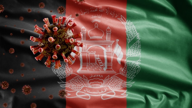 Bandeira afegã acenando com o vírus do microscópio coronavírus