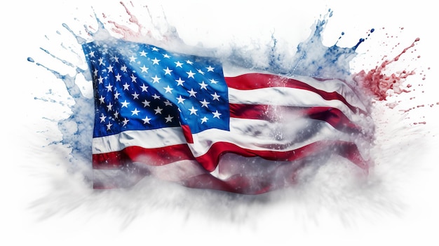 Bandeira americana com salpicos em fundo branco