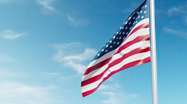 Foto bandeira americana com um poste dia memorial dia da independência dia do patriota tema bandeira dos estados unidos fundo