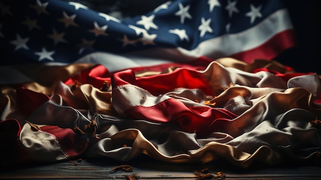 Bandeira americana combinada com fundo de madeira do Memorial Day Copy Space AIGenerated